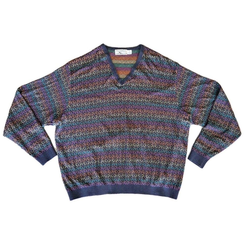 Vtg St Croix Sweater Mens XL AOP Bamboo Blend Eclectic Sustainable Grandpacore